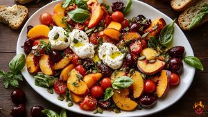 tomato peach burrata salad